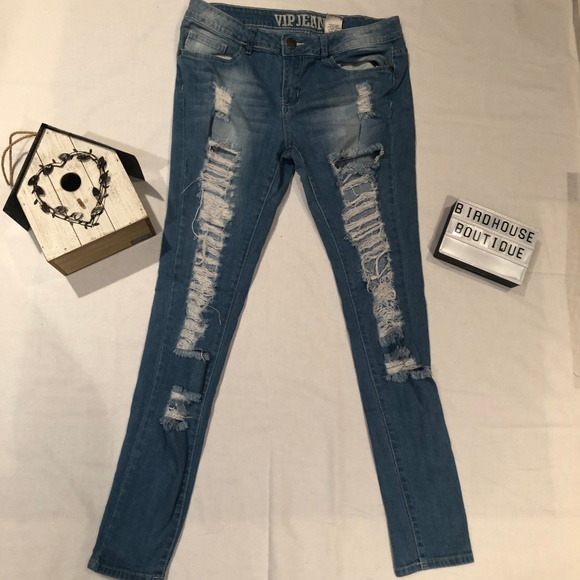 V.I.P Ripped Blue Jeans - Picture 1 of 5